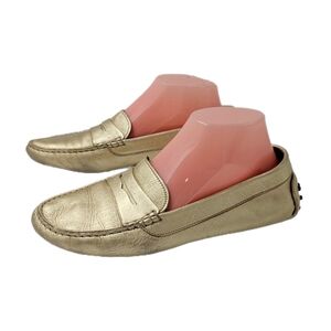 M.Gemi The Felize Gold Metallic Leather Driving Loafer EU 39.5 Made In Italy